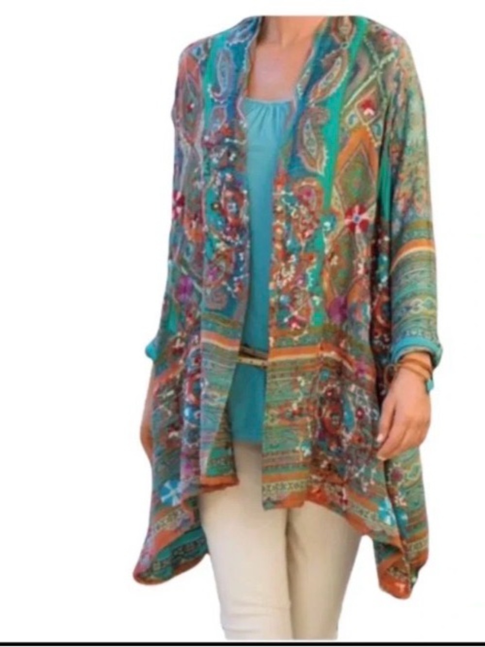 Soft Surroundings Miravilla Jacket Boho Paisley Southwestern Kimono Cardigan OS